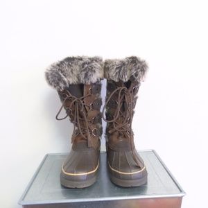 Sorel The Lodge Boots Dark Brown w/ faux fur SZ 9